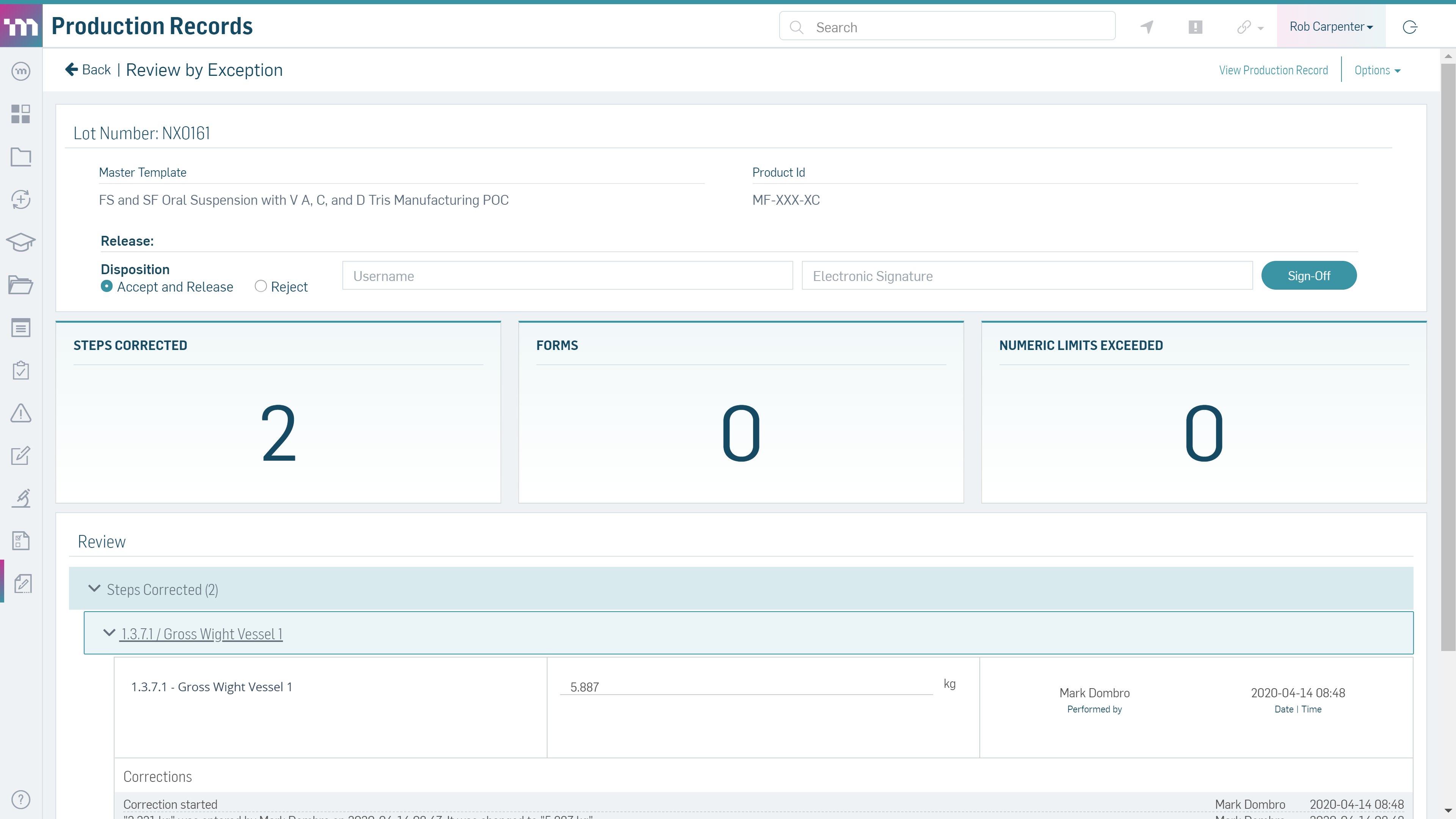 screenshot of MasterControl Manufacturing Excellence
